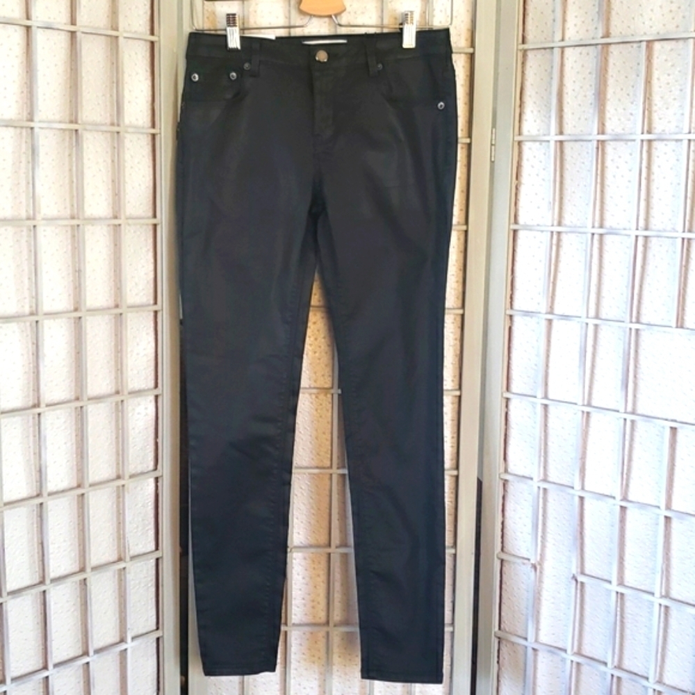 Zara black skinny mid rise coating cropped woman pants new